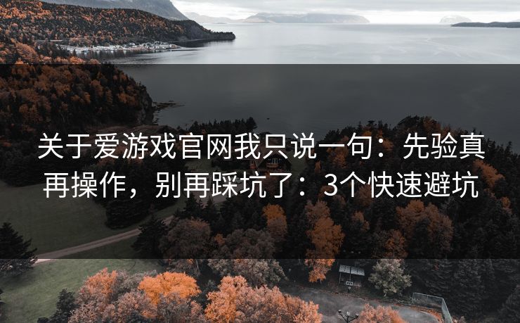 关于爱游戏官网我只说一句：先验真再操作，别再踩坑了：3个快速避坑